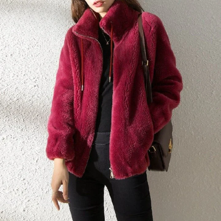 Women's fleece jacket – Oversized fit – Reversible – High collar with zipper - Image 2