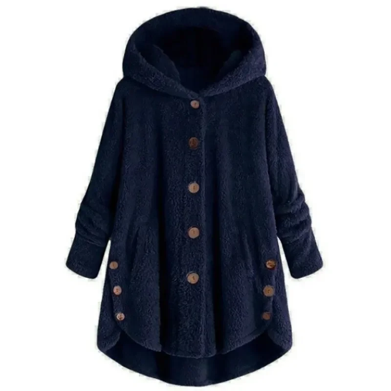 Women's Fleece Jacket – Relaxed Fit – Hood – Button Closure – Extended Back Hem - Image 2
