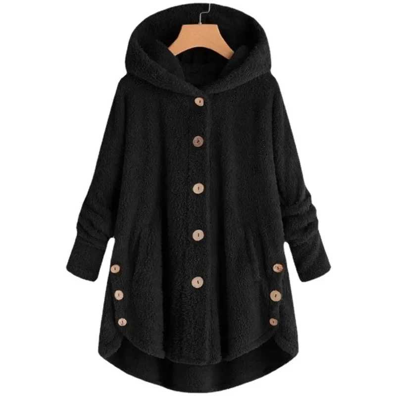 Women's Fleece Jacket – Relaxed Fit – Hood – Button Closure – Extended Back Hem - Image 4