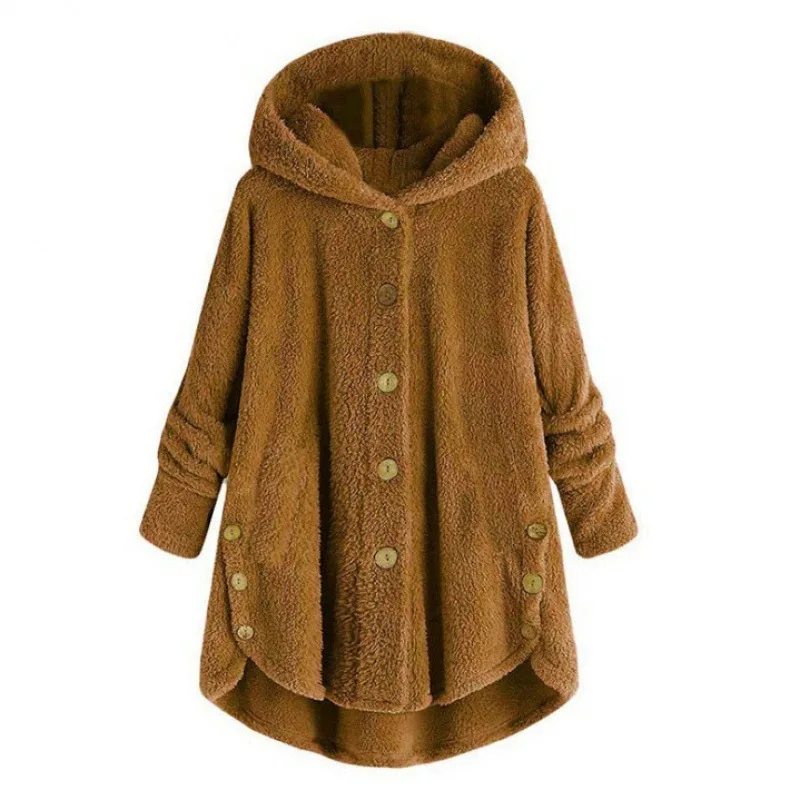 Women's Fleece Jacket – Relaxed Fit – Hood – Button Closure – Extended Back Hem - Image 7