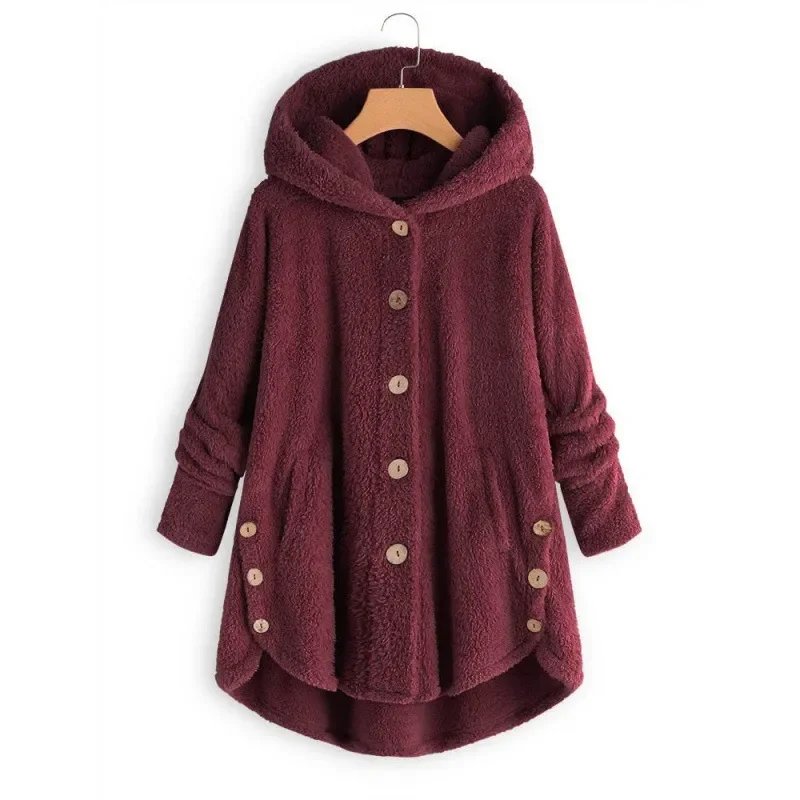 Women's Fleece Jacket – Relaxed Fit – Hood – Button Closure – Extended Back Hem - Image 8