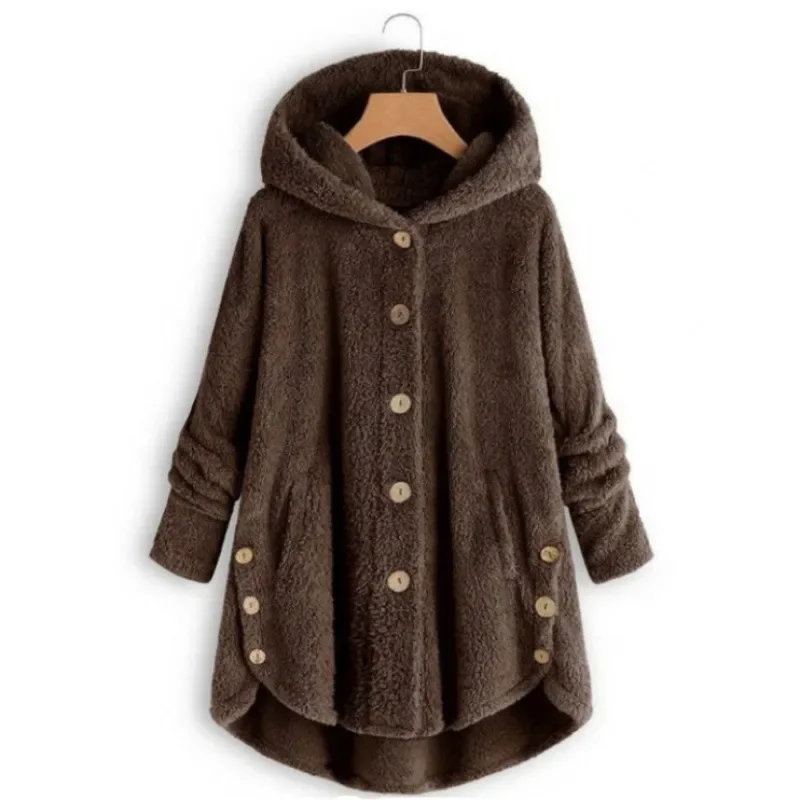 Women's Fleece Jacket – Relaxed Fit – Hood – Button Closure – Extended Back Hem - Image 9