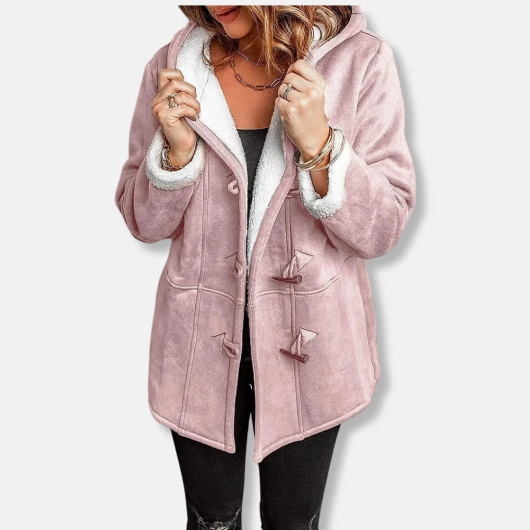 Women's Fleece Jacket - Relaxed Fit - Hood - Plush Lining - Mid-Length - Toggle Closure - Image 2