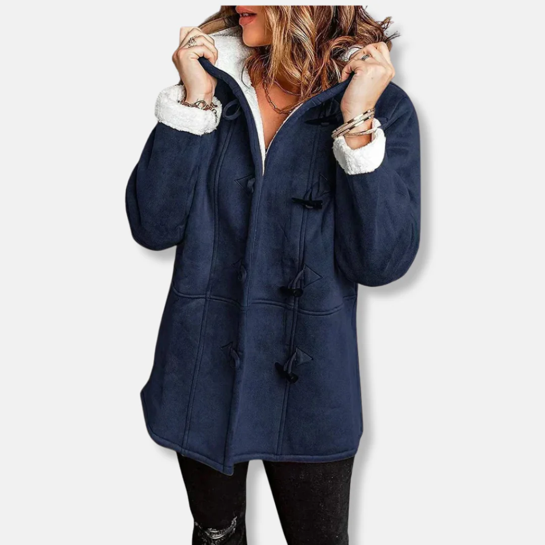 Women's Fleece Jacket - Relaxed Fit - Hood - Plush Lining - Mid-Length - Toggle Closure - Image 3