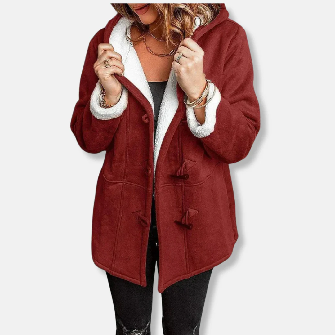 Women's Fleece Jacket - Relaxed Fit - Hood - Plush Lining - Mid-Length - Toggle Closure - Image 4