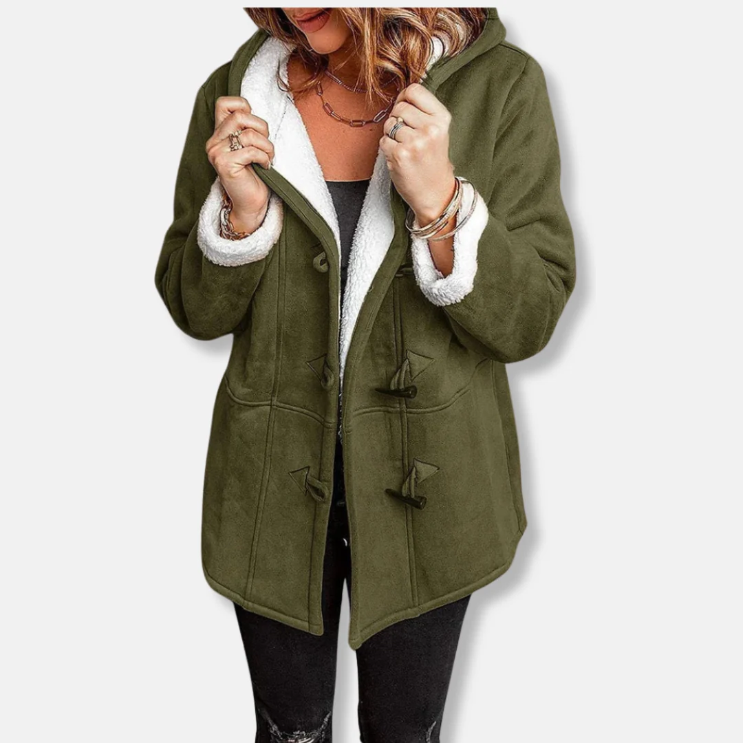 Women's Fleece Jacket - Relaxed Fit - Hood - Plush Lining - Mid-Length - Toggle Closure - Image 5