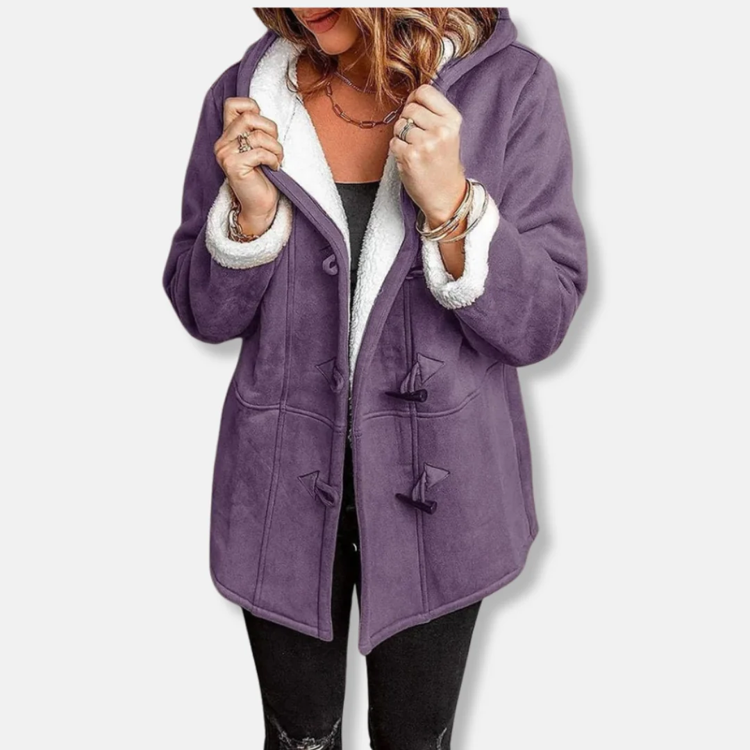 Women's Fleece Jacket - Relaxed Fit - Hood - Plush Lining - Mid-Length - Toggle Closure - Image 6
