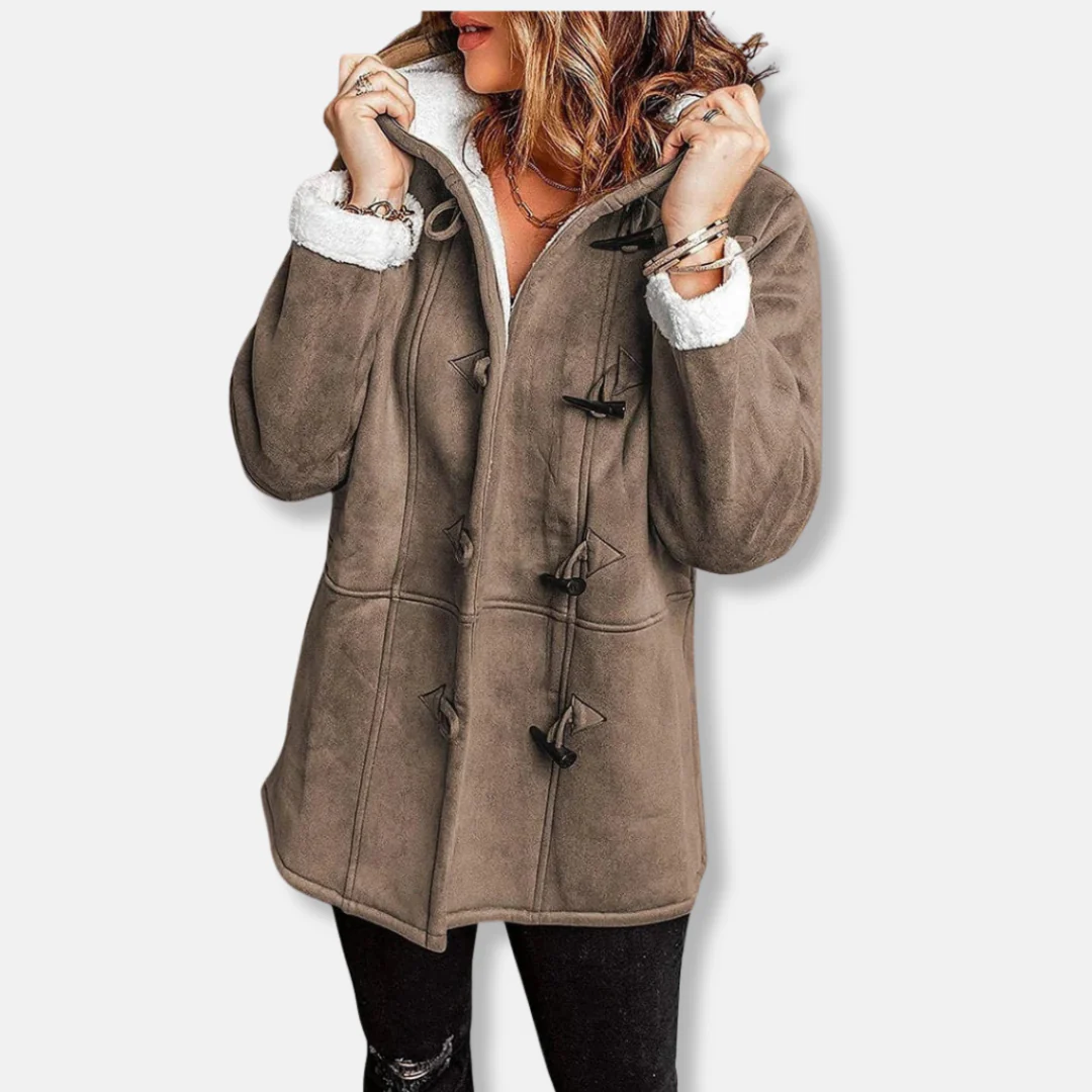 Women's Fleece Jacket - Relaxed Fit - Hood - Plush Lining - Mid-Length - Toggle Closure - Image 7