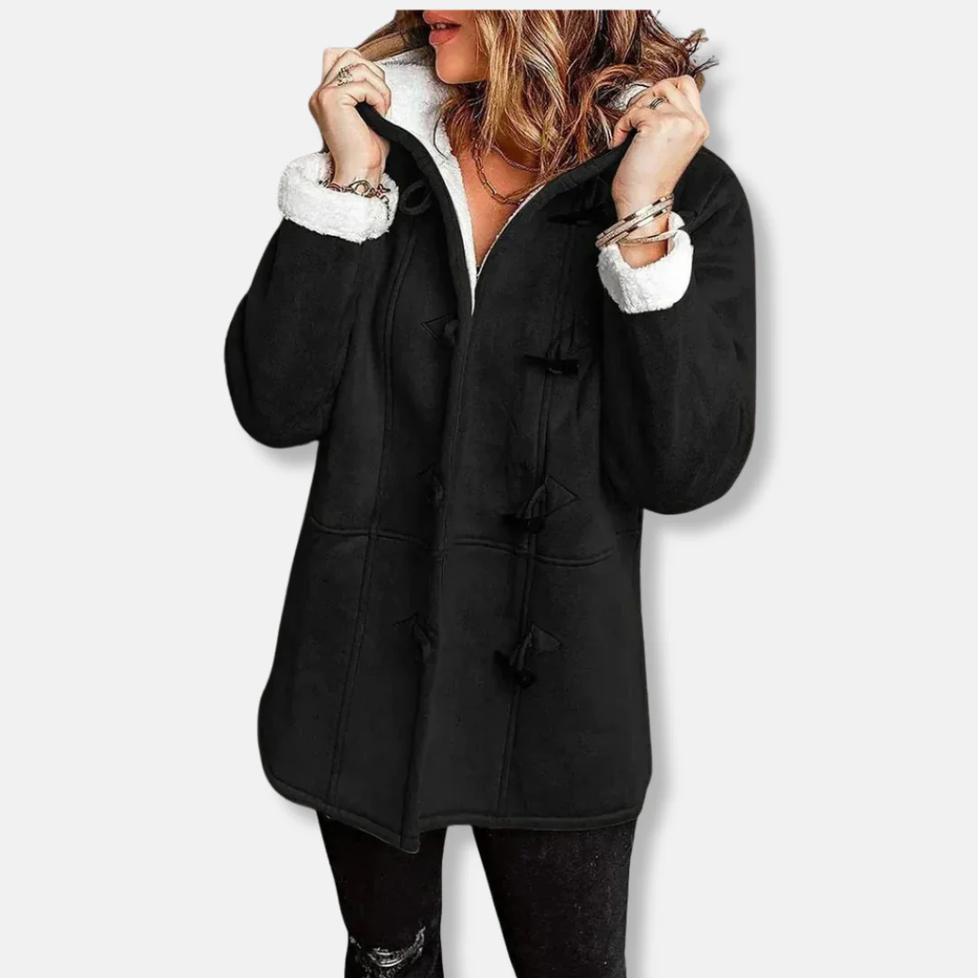 Women's Fleece Jacket - Relaxed Fit - Hood - Plush Lining - Mid-Length - Toggle Closure - Image 8