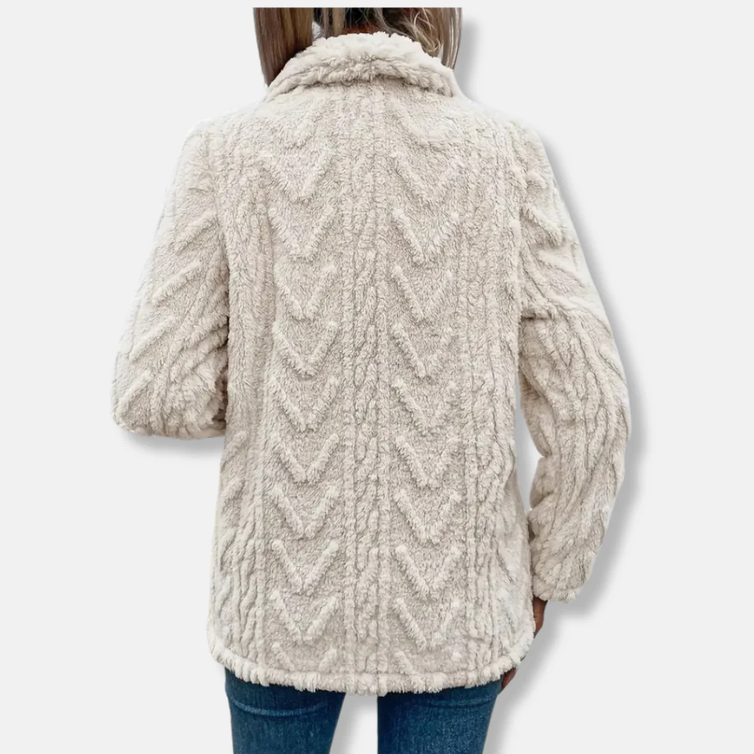 Ladies Fleece Jacket – Relaxed Fit – Open Front – Shawl Collar – Hip-Length Warm Layer - Image 2