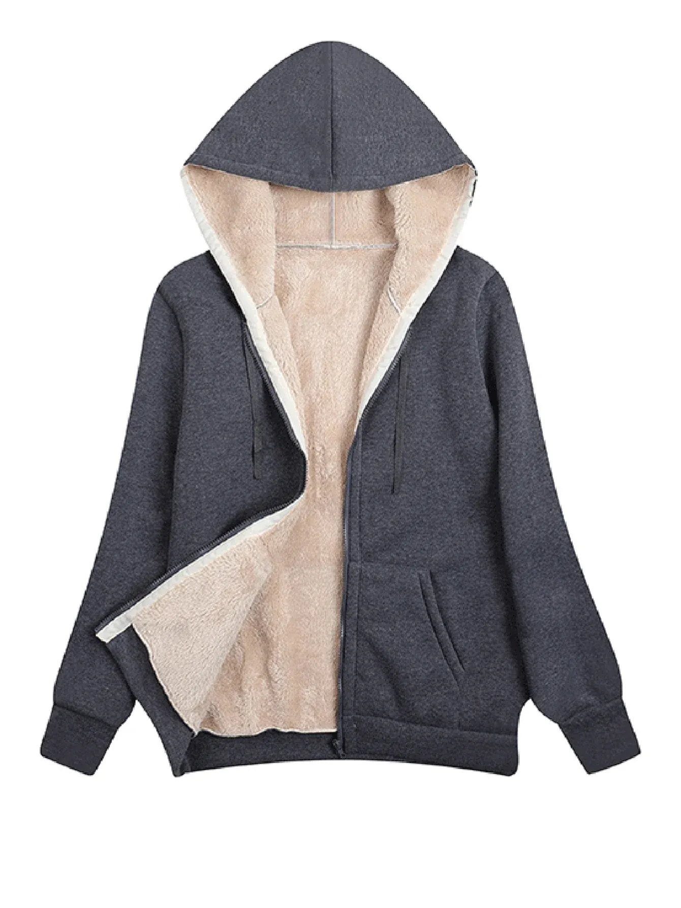 Women's Fleece Jacket – Relaxed Fit – Plush Lining – With Hood and Zipper - Image 2
