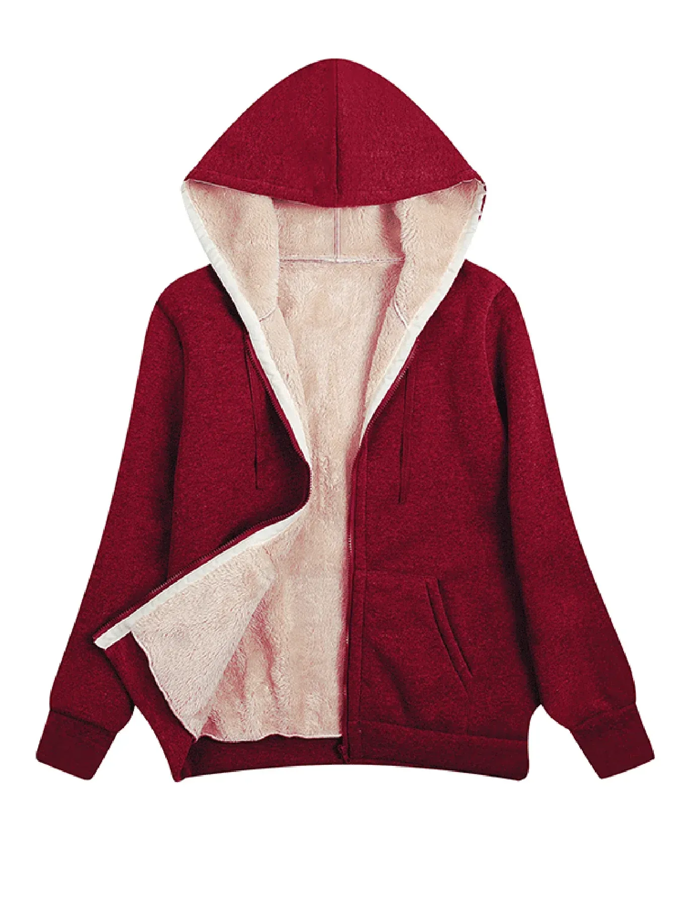 Women's Fleece Jacket – Relaxed Fit – Plush Lining – With Hood and Zipper - Image 3