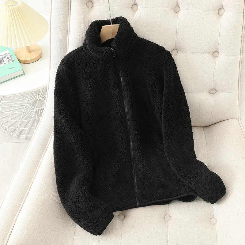 Women's Fleece Jacket – Coral Fleece – Relaxed Fit – Reversible – High Collar - Image 2