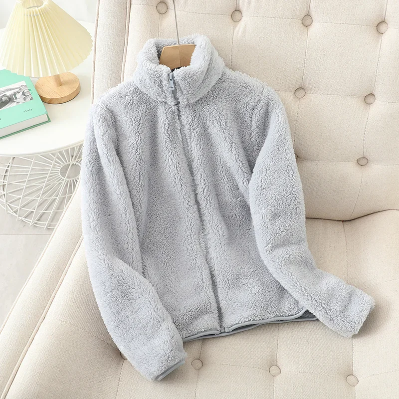 Women's Fleece Jacket – Coral Fleece – Relaxed Fit – Reversible – High Collar - Image 4