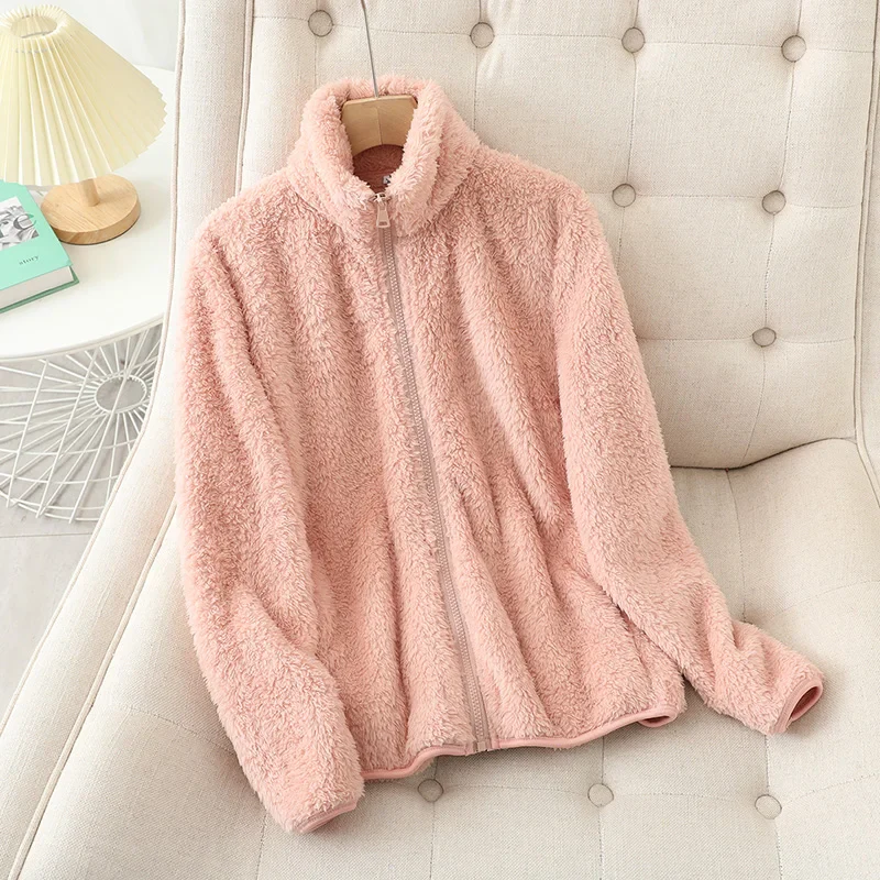 Women's Fleece Jacket – Coral Fleece – Relaxed Fit – Reversible – High Collar - Image 5