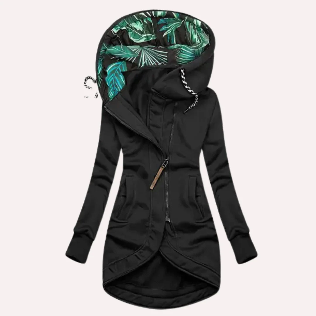 Ladies Fleece Jacket – Slim Fit – Asymmetrical Zip – Lined Hood with Print - Image 4