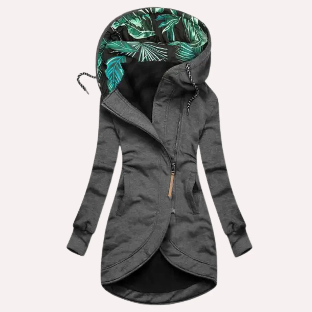 Ladies Fleece Jacket – Slim Fit – Asymmetrical Zip – Lined Hood with Print - Image 5
