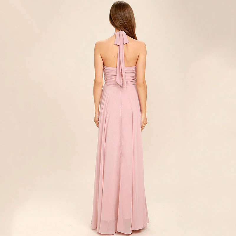 Ladies Gala Dress – Halter Neck – Chiffon – Pleated Top – Ruched Waist – Long Model - Image 4