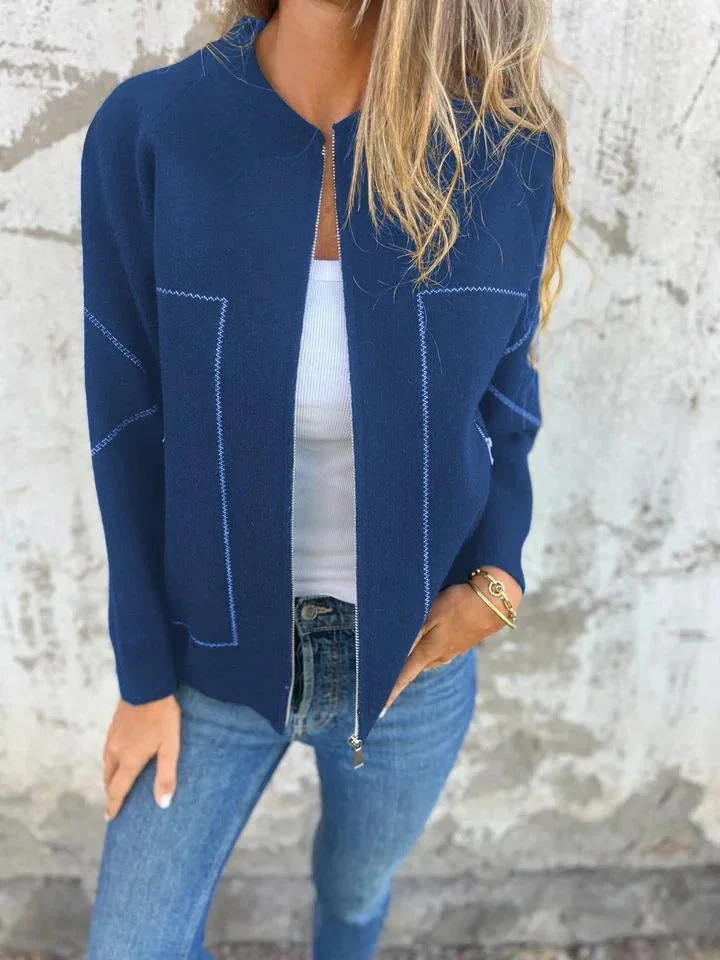 Women's Knitted Jacket – Wool Mix – Relaxed Fit – Zip Closure – Side Pockets - Image 2