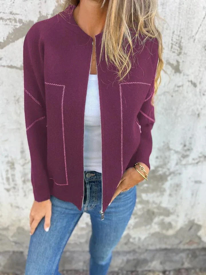 Women's Knitted Jacket – Wool Mix – Relaxed Fit – Zip Closure – Side Pockets - Image 3