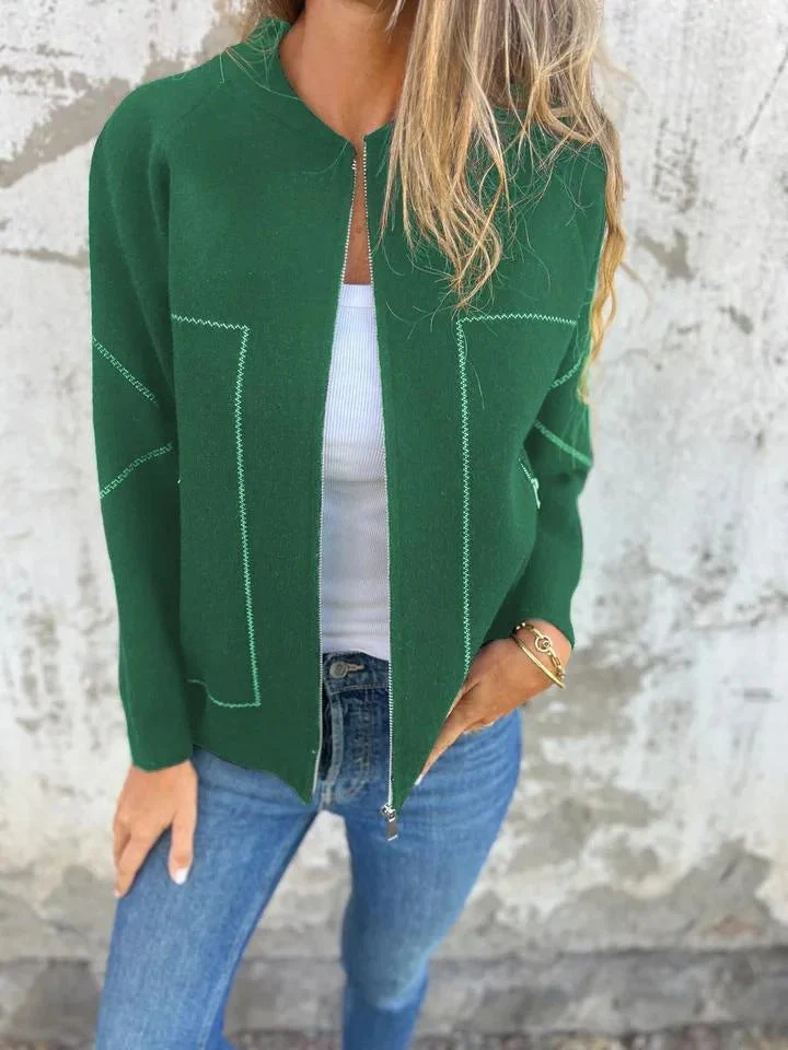 Women's Knitted Jacket – Wool Mix – Relaxed Fit – Zip Closure – Side Pockets - Image 4