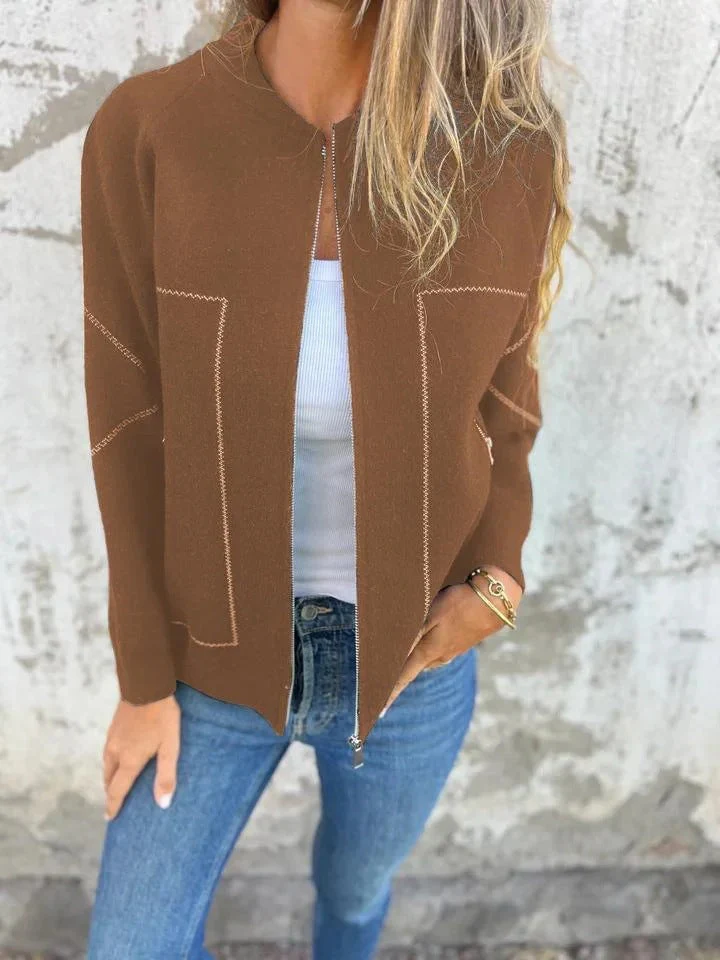 Women's Knitted Jacket – Wool Mix – Relaxed Fit – Zip Closure – Side Pockets - Image 5