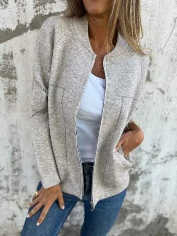 Women's Knitted Jacket – Wool Mix – Relaxed Fit – Zip Closure – Side Pockets - Image 6