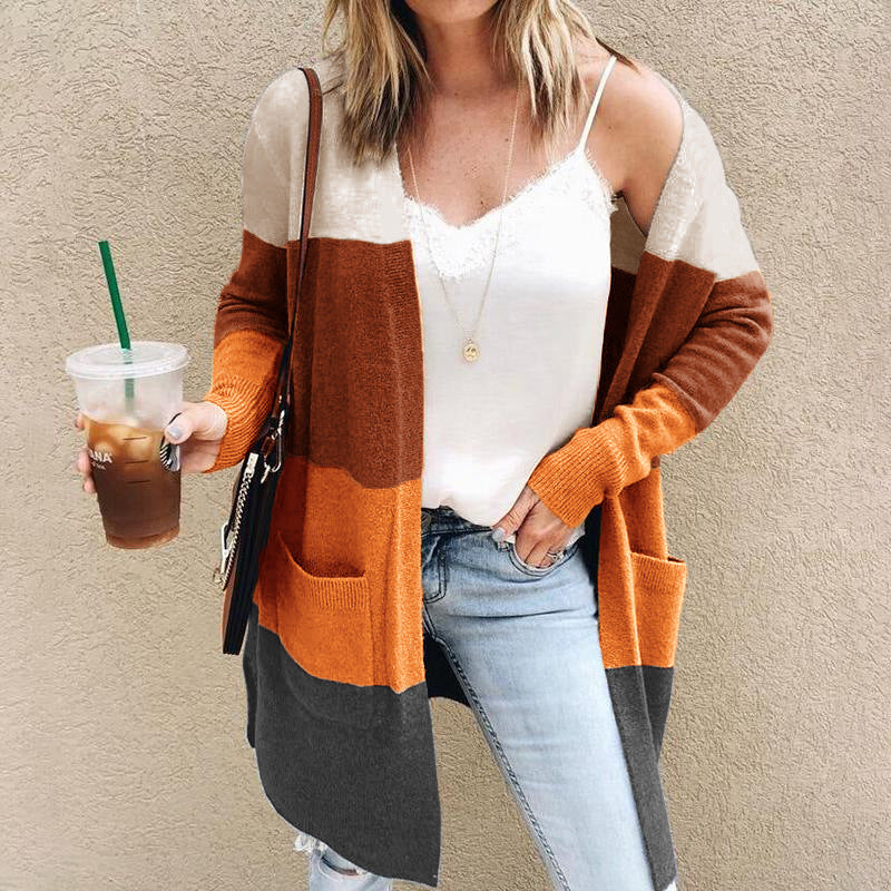 Women's Knitted Cardigan – Relaxed Fit – Open Front – Long Sleeves – Cotton – With Pockets - Image 2
