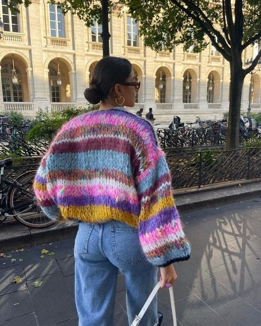 Ladies Knitted Cardigan – Woolmix – Cropped Fit – Open Front – Balloon Sleeves Casual - Image 2
