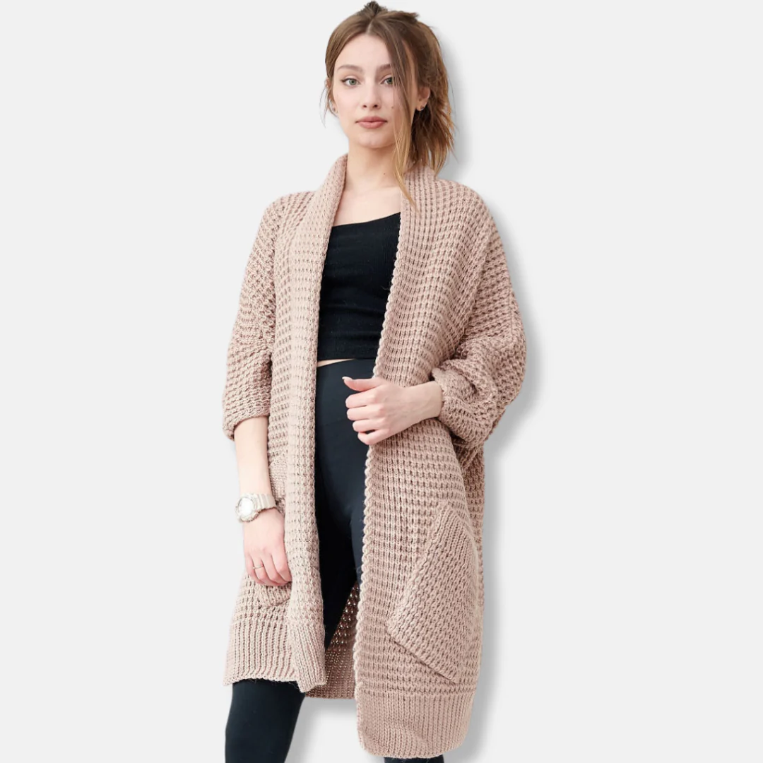 Women's Knitted Jacket – Oversized Fit – Open Front – Ribbed Edges – Large Pockets - Image 2