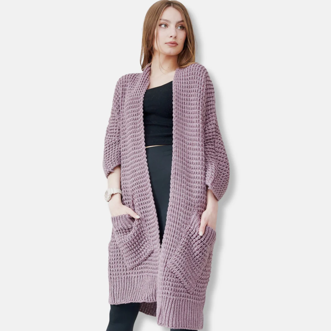 Women's Knitted Jacket – Oversized Fit – Open Front – Ribbed Edges – Large Pockets - Image 3