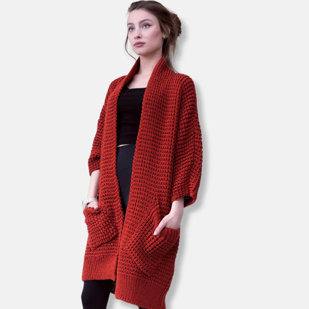 Women's Knitted Jacket – Oversized Fit – Open Front – Ribbed Edges – Large Pockets - Image 4