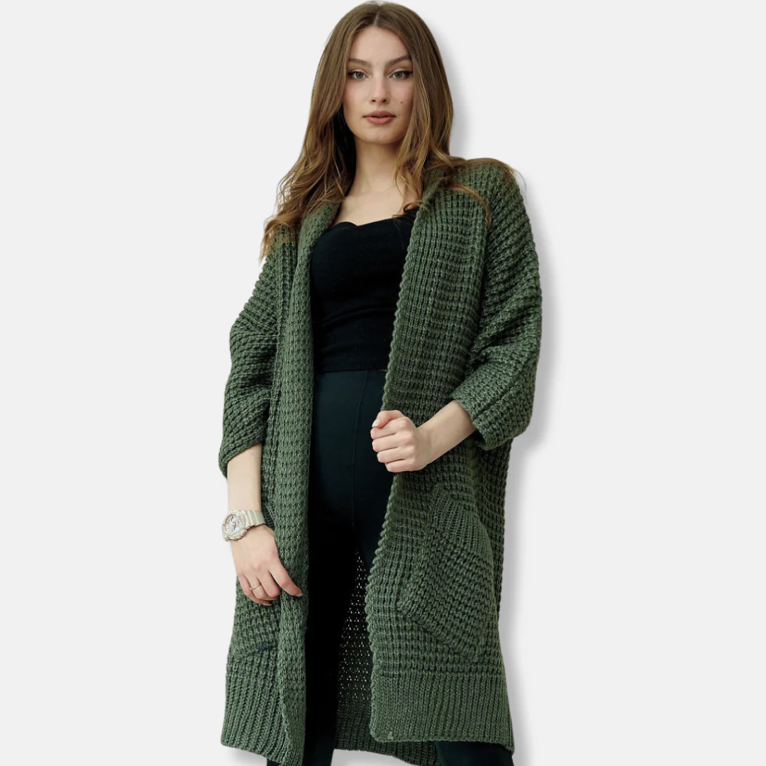 Women's Knitted Jacket – Oversized Fit – Open Front – Ribbed Edges – Large Pockets - Image 5