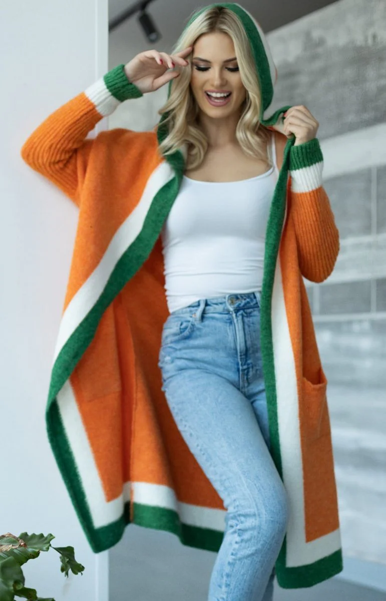 Women's Knitted Jacket – Oversized Fit – Wool – Long Sleeves – Wide Collar – Pockets - Image 2