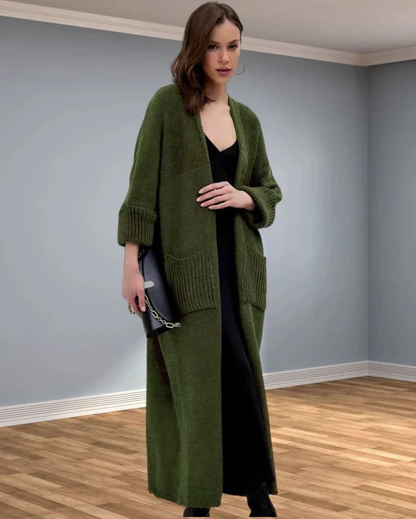 Women's Knitted Jacket – Oversized Fit – Wool Look – V-neck – Open Model With Pockets - Image 5