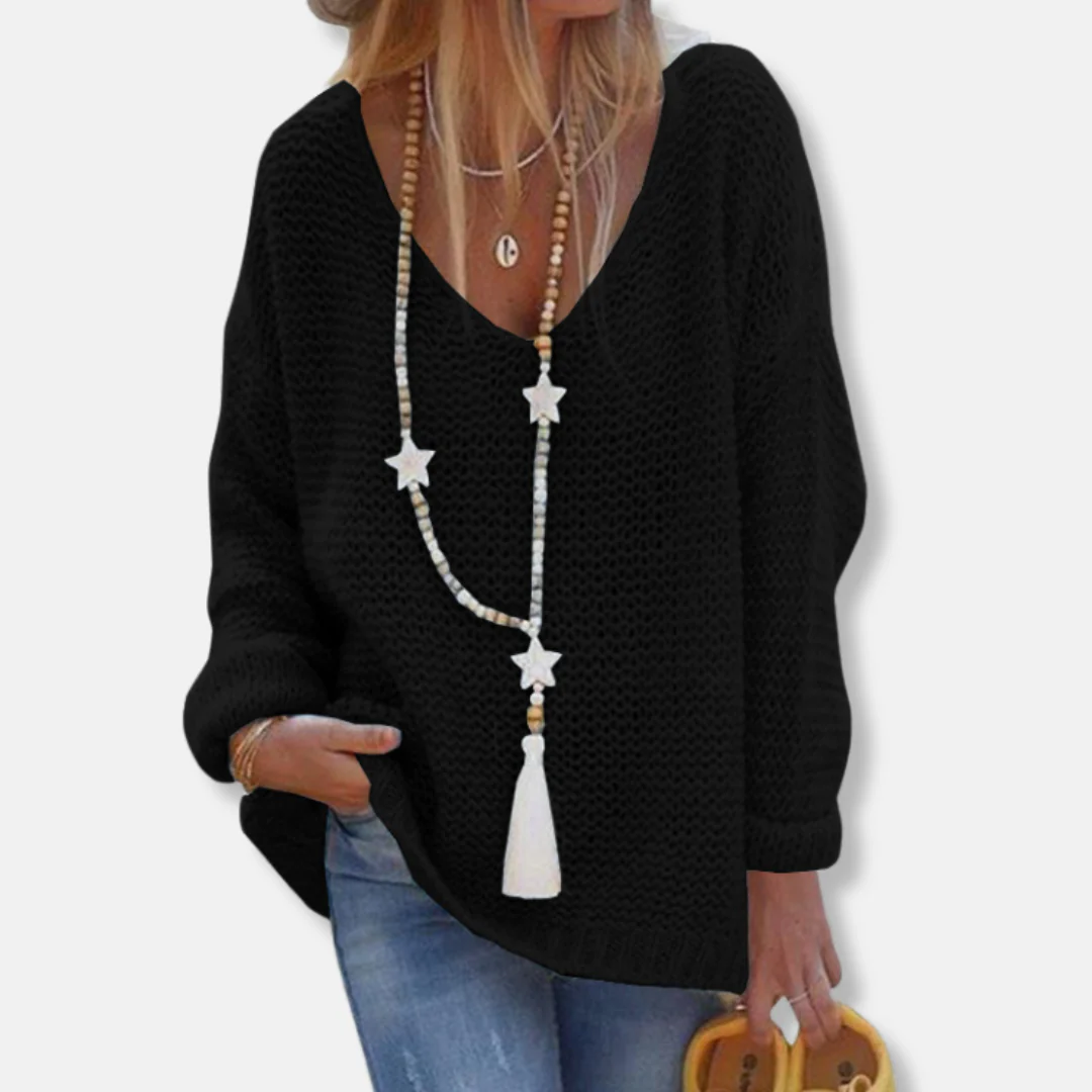 Women's Knitted Top – Oversized Fit – V-neck – Long Sleeves – Soft Texture - Image 2