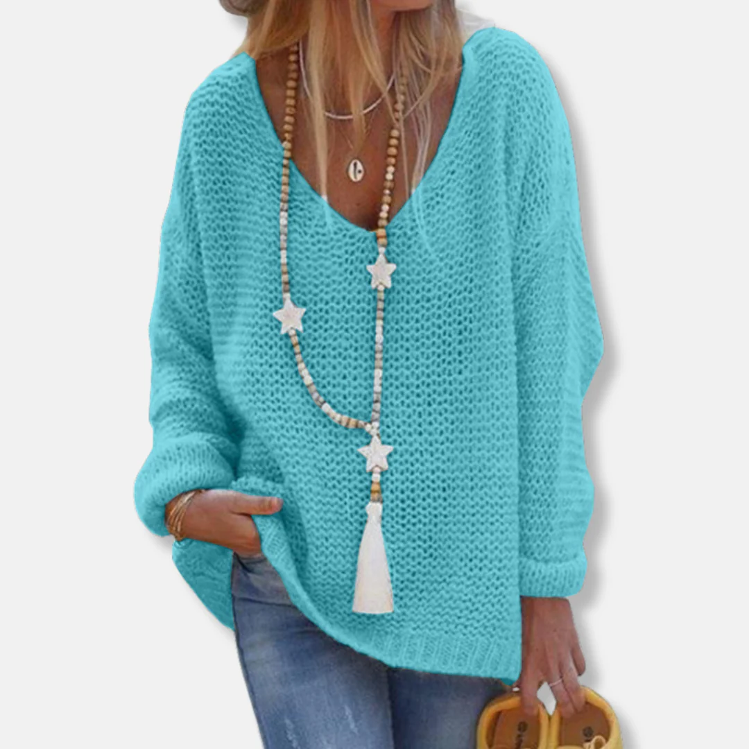 Women's Knitted Top – Oversized Fit – V-neck – Long Sleeves – Soft Texture - Image 4