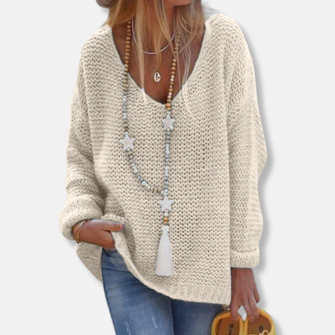 Women's Knitted Top – Oversized Fit – V-neck – Long Sleeves – Soft Texture - Image 5