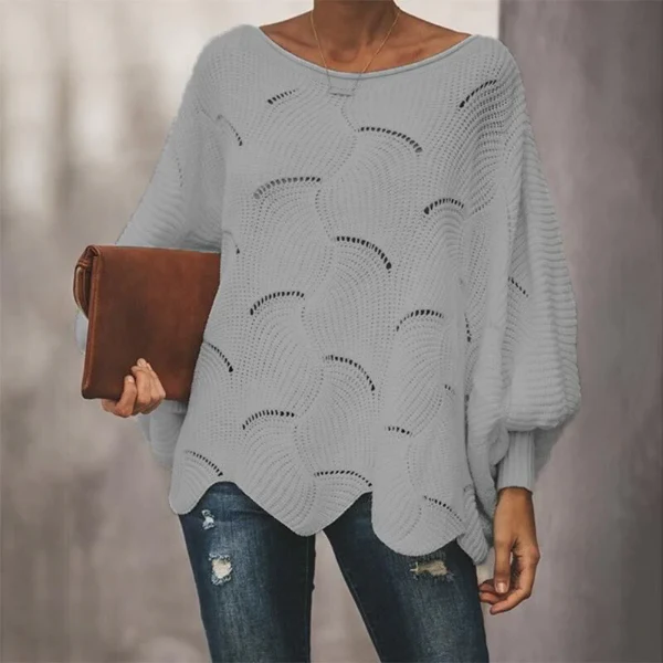 Ladies Knitted Sweater – Oversized Fit – Batwing Sleeves – Scalloped Hem – Wool Mix - Image 2