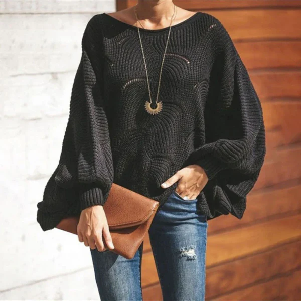 Ladies Knitted Sweater – Oversized Fit – Batwing Sleeves – Scalloped Hem – Wool Mix - Image 3