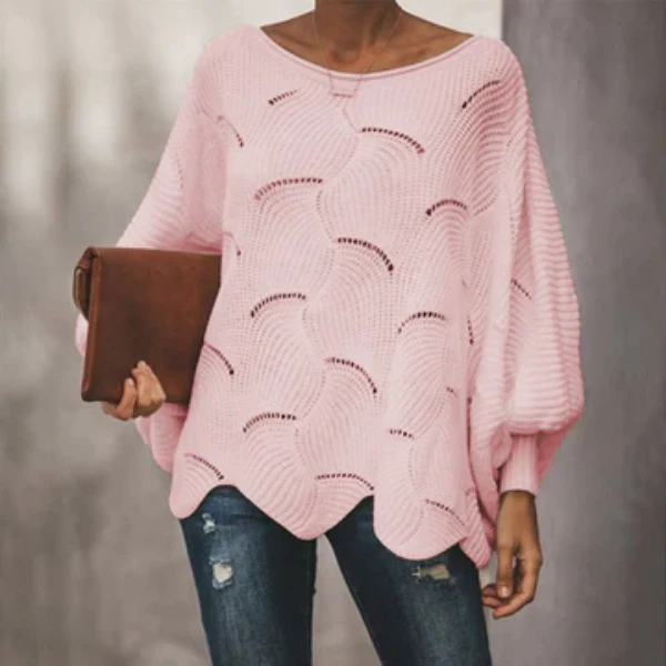 Ladies Knitted Sweater – Oversized Fit – Batwing Sleeves – Scalloped Hem – Wool Mix - Image 4