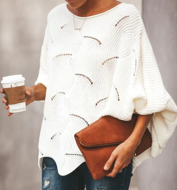Ladies Knitted Sweater – Oversized Fit – Batwing Sleeves – Scalloped Hem – Wool Mix - Image 5