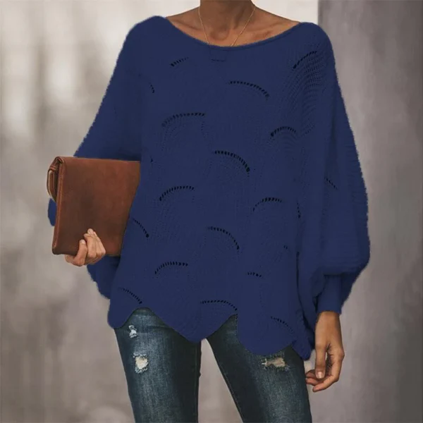 Ladies Knitted Sweater – Oversized Fit – Batwing Sleeves – Scalloped Hem – Wool Mix - Image 6
