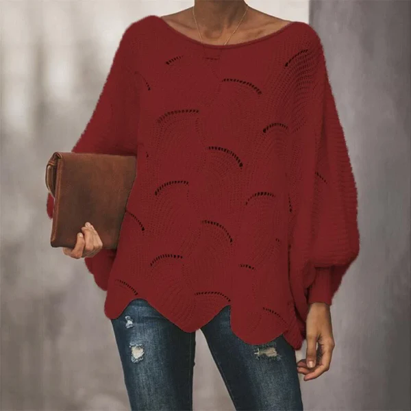 Ladies Knitted Sweater – Oversized Fit – Batwing Sleeves – Scalloped Hem – Wool Mix - Image 7