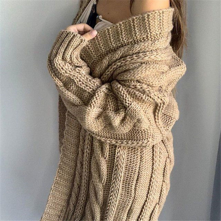 Women's Knitted Sweater – Oversized Fit – Wool Mix – Cable Pattern – V-neck – Long Sleeves - Image 5