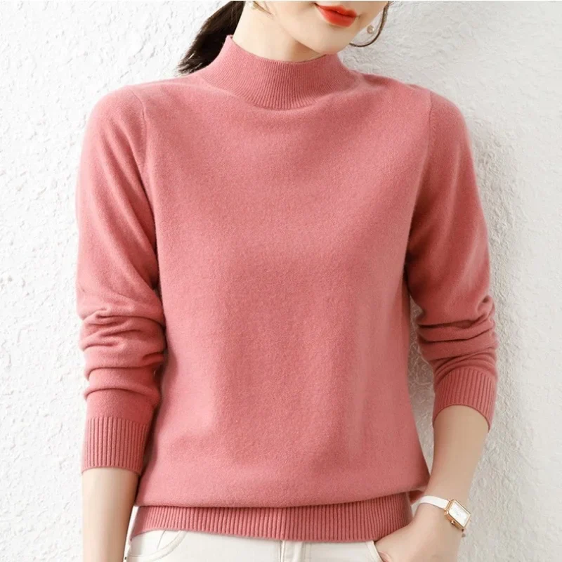 Women's Knitted Sweater – Slim Fit – Mockneck – Ribbed Edges – Light Wool Blend - Image 3
