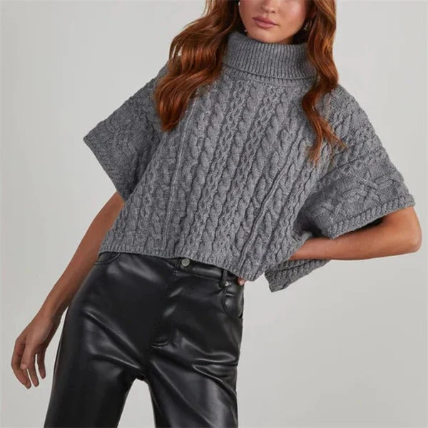 Women's Knitted Sweater – Wool – Oversized Fit – Turtleneck – Cable Pattern - Image 3