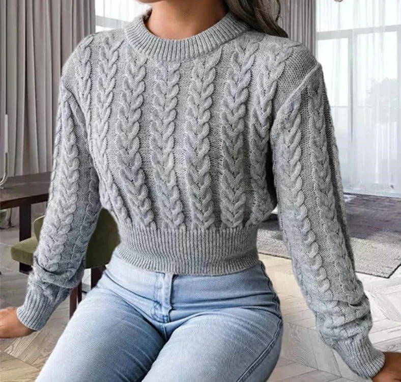 Women's Knitted Sweater – Wool Touch – Cable Pattern – Slim Fit – Long Sleeve - Image 2