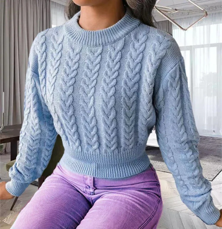 Women's Knitted Sweater – Wool Touch – Cable Pattern – Slim Fit – Long Sleeve - Image 3