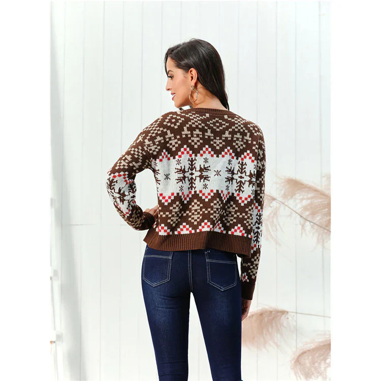 Women's Knitted Sweater – Wool Blend – Relaxed Fit – Geometric Pattern – Ribbed Edges - Image 2